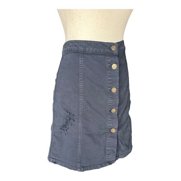 Aquaverde Paris Navy Button Front Denim Mini Skirt Distressed Straight Size 8 - Picture 2 of 8